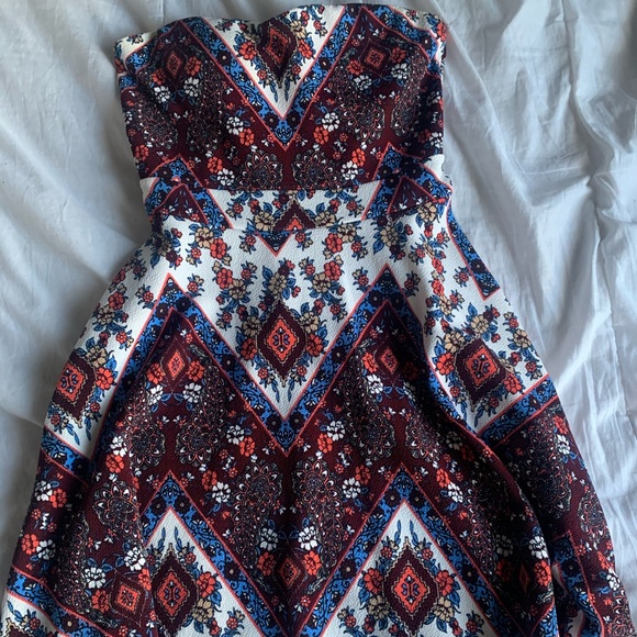 strapless patterned mini dress - Picture 1 of 8